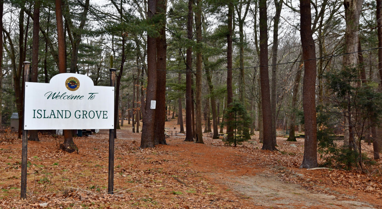 Island Grove Park pond and greenspace in Abington Massachusetts